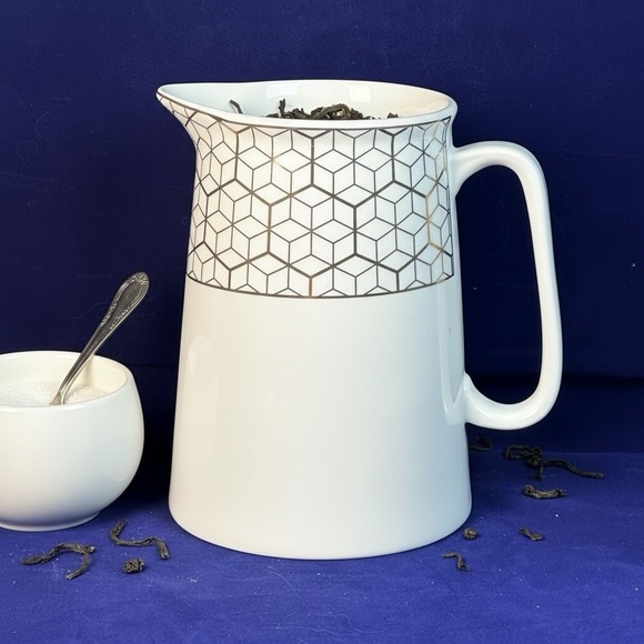 Grace'S Teaware Other - Grace's White  with Metallic Gold Geometric Trim Porcelain  Teapot Pitcher